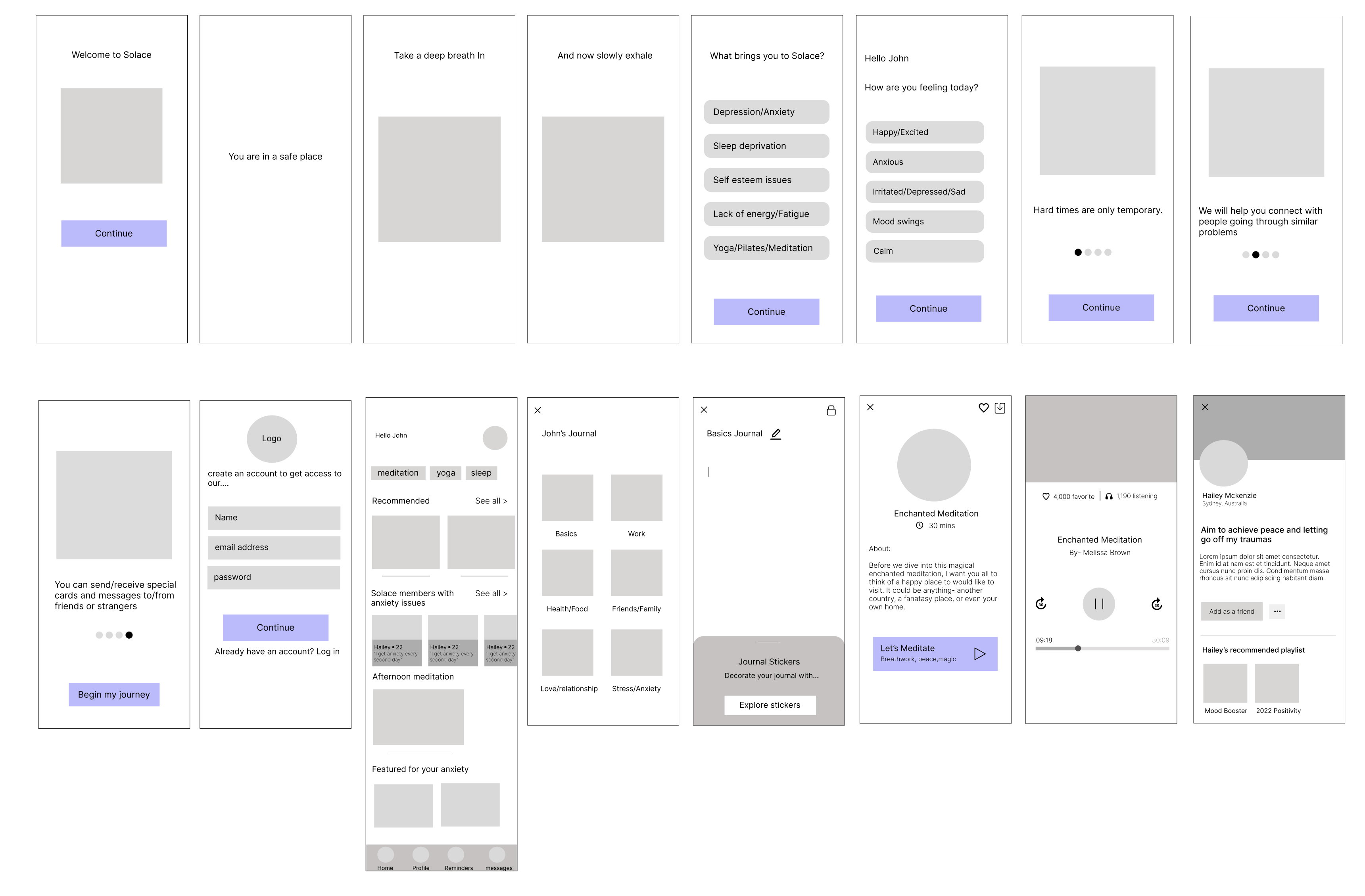 Solace wireframe userflows